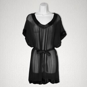 New DVF Black Silk Dress Bugle Bead Details Sheer Diane Von Furstenberg Small